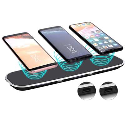 Multifunction 3A Fast Qi 3 in 1 Wireless charger pad with dual usb ports  Mobile phone LED Charger